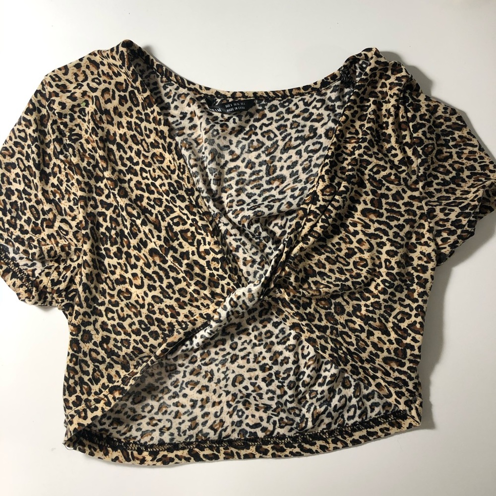 cropped tie leopard top